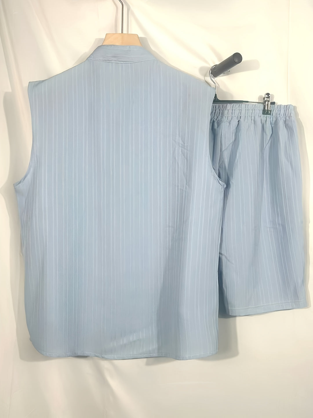 Sleeveless Pleated Button Shirt and Shorts Set