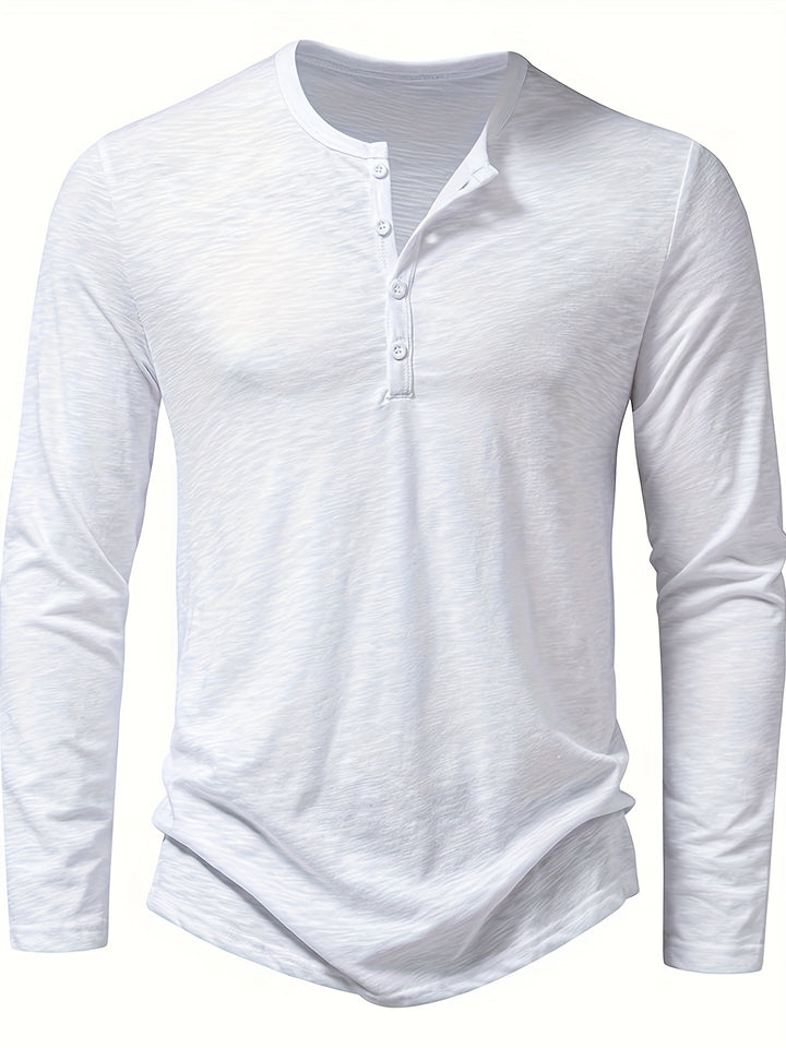 Textured Long Sleeve Henley Shirt