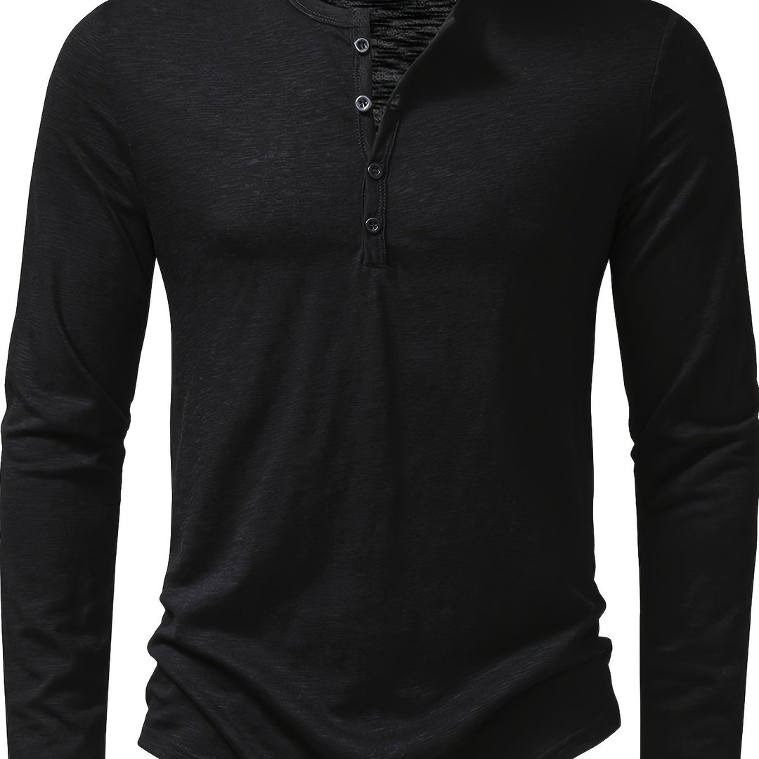 Textured Long Sleeve Henley Shirt
