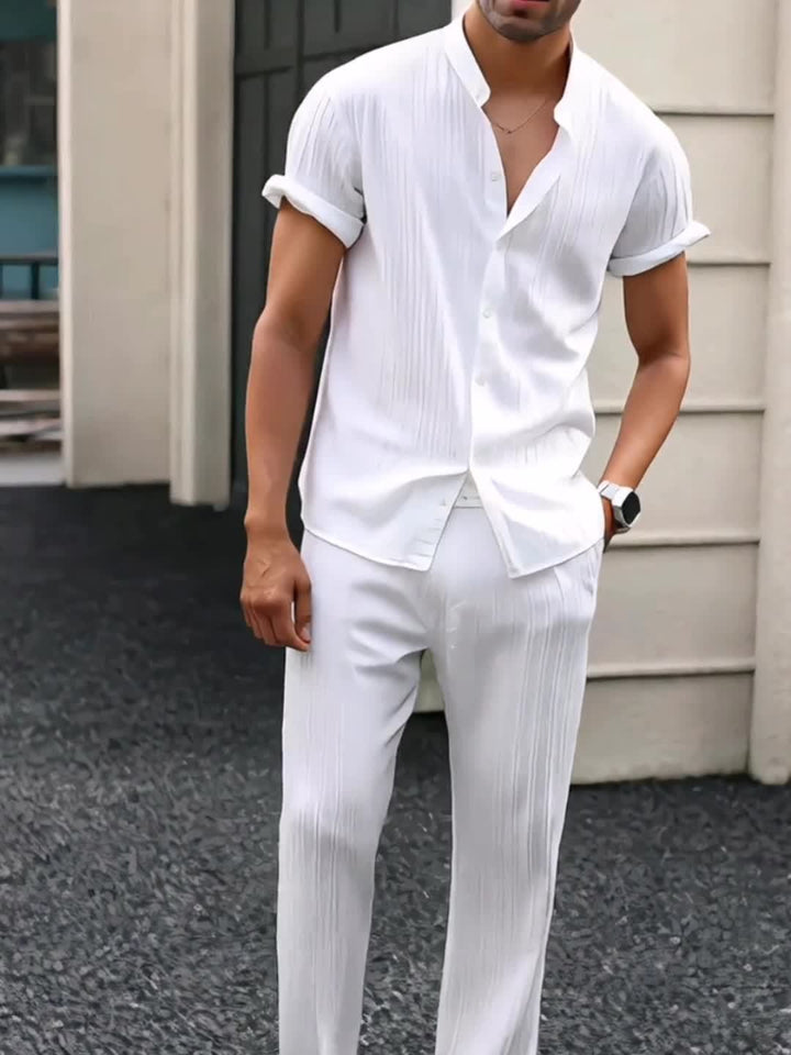 Pleated Short Sleeve Shirt and Trousers Set