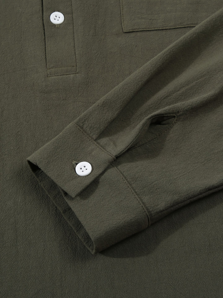 Textured Long Sleeve Henley Shirt