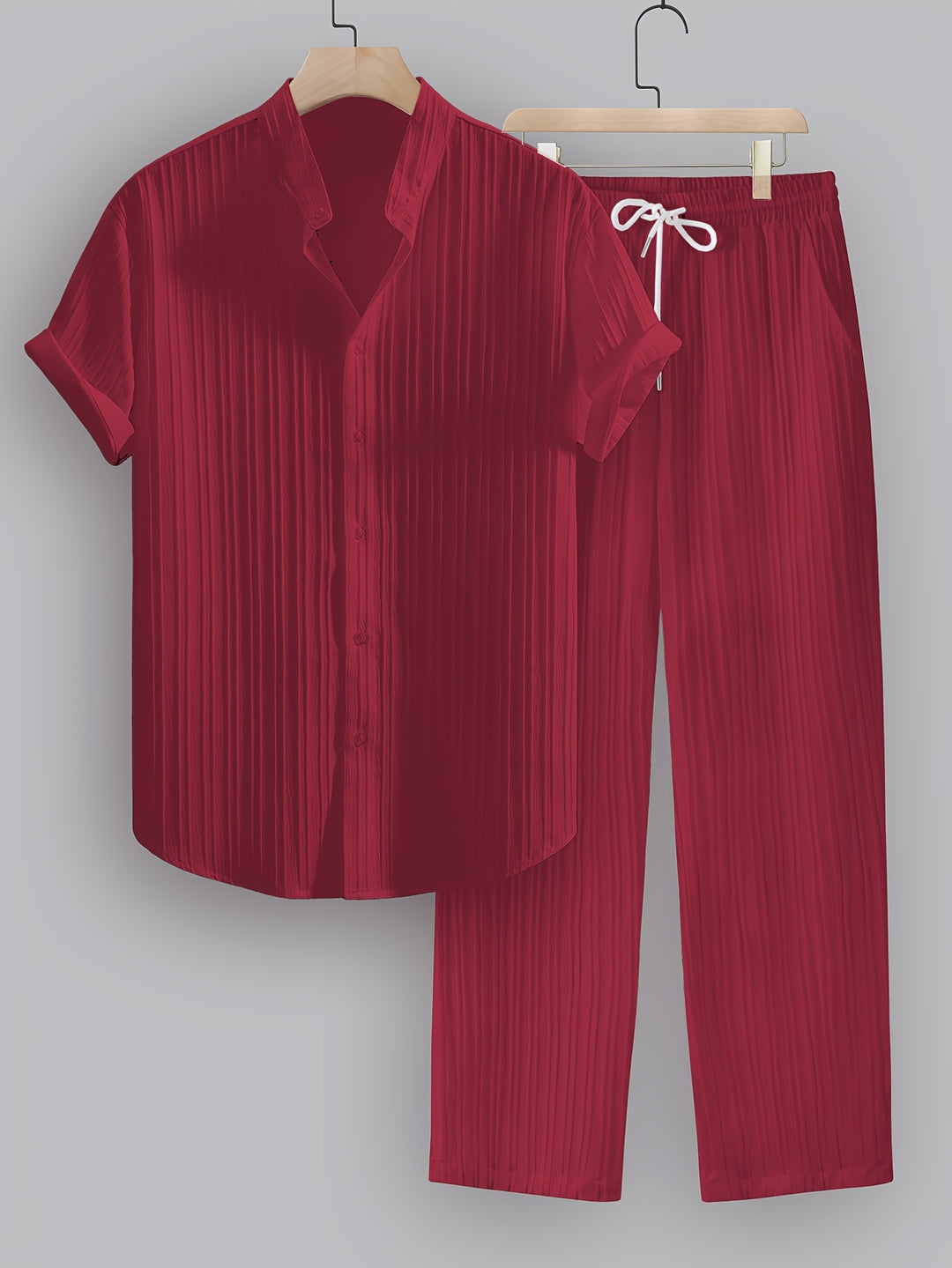 Pleated Short Sleeve Shirt and Trousers Set