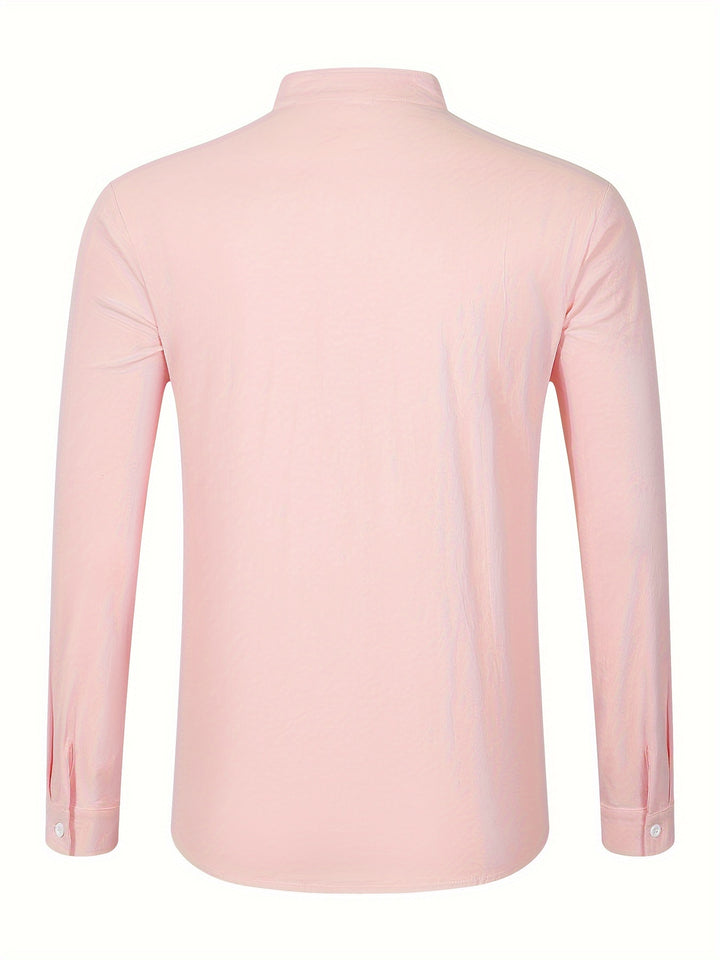 Textured Long Sleeve Henley Shirt