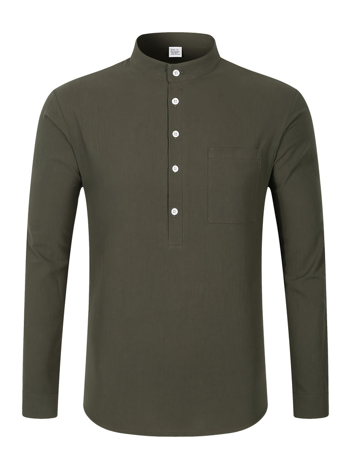 Textured Long Sleeve Henley Shirt