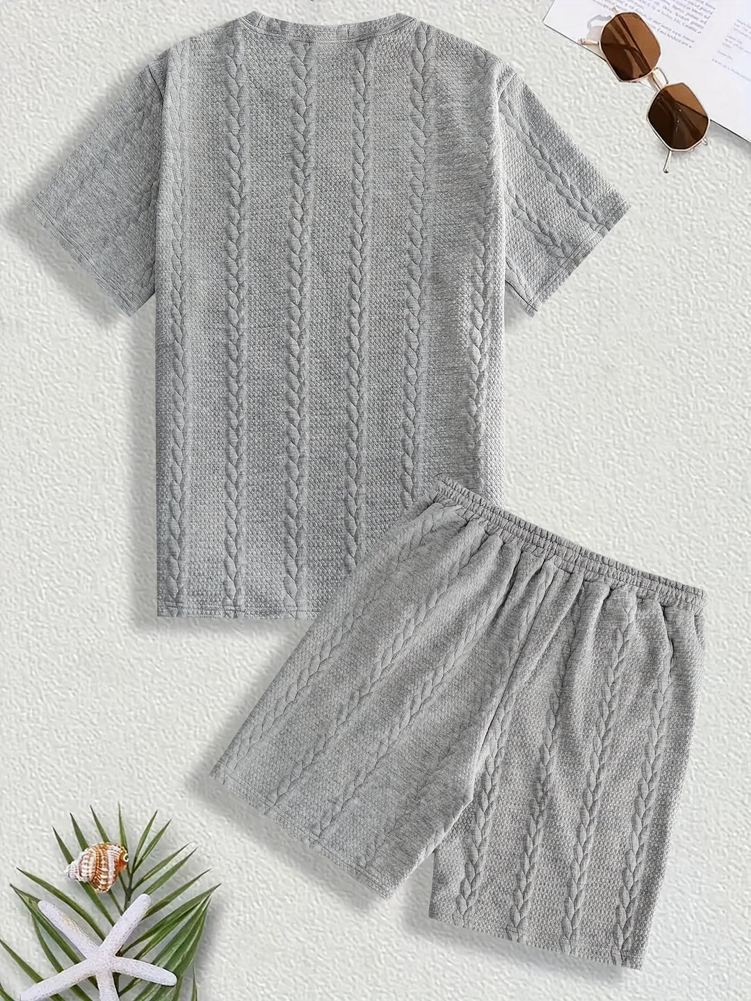 Textured Cable Knit T-Shirt and Shorts Set