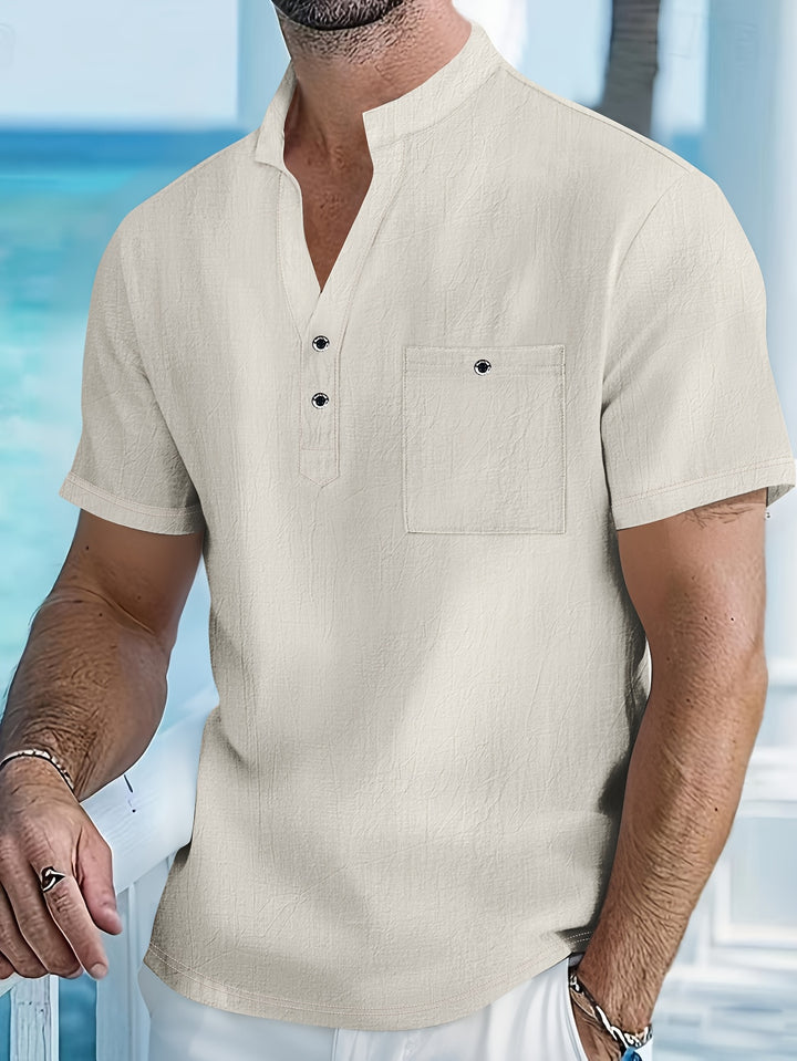 Textured Short Sleeve Henley Shirt