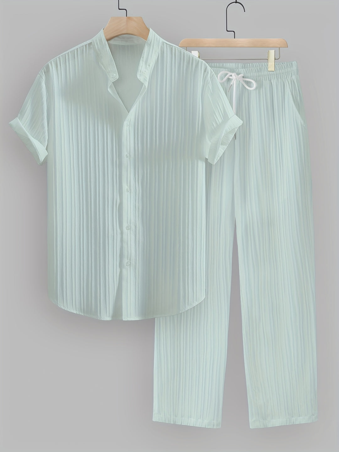 Pleated Short Sleeve Shirt and Trousers Set