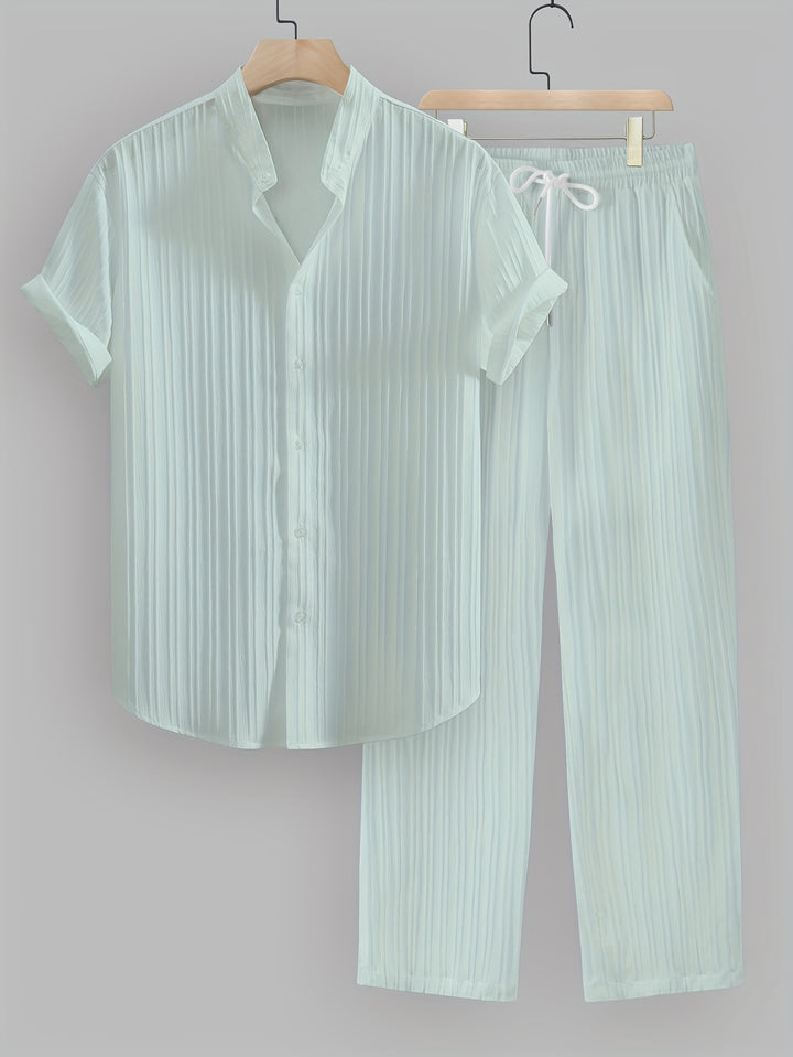 Pleated Short Sleeve Shirt and Trousers Set