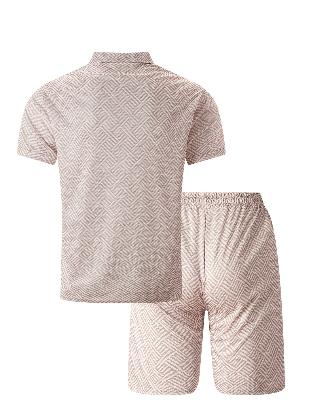 Textured Zip Polo Shirt and Shorts Set