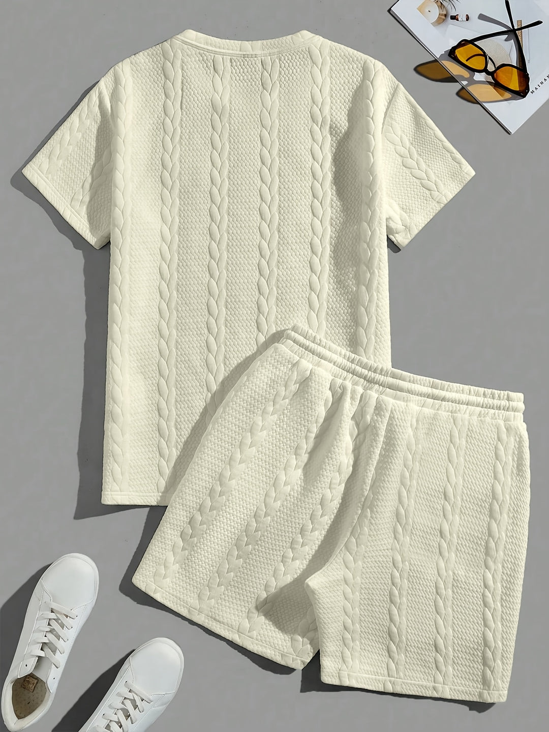 Textured Cable Knit T-Shirt and Shorts Set