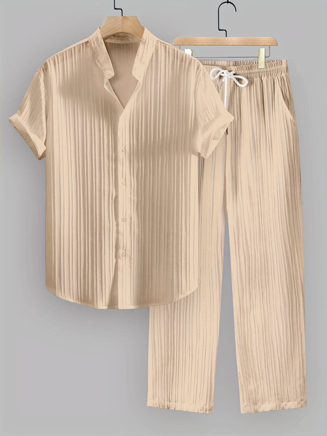 Pleated Short Sleeve Shirt and Trousers Set