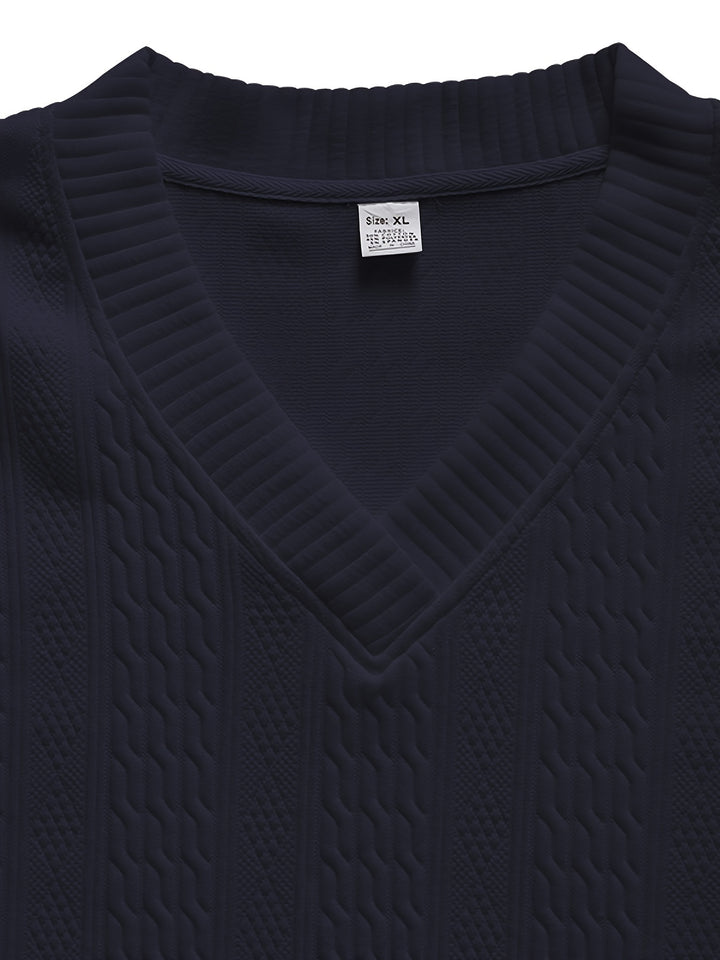 Cable Knit V-Neck Sweater and Trousers Set