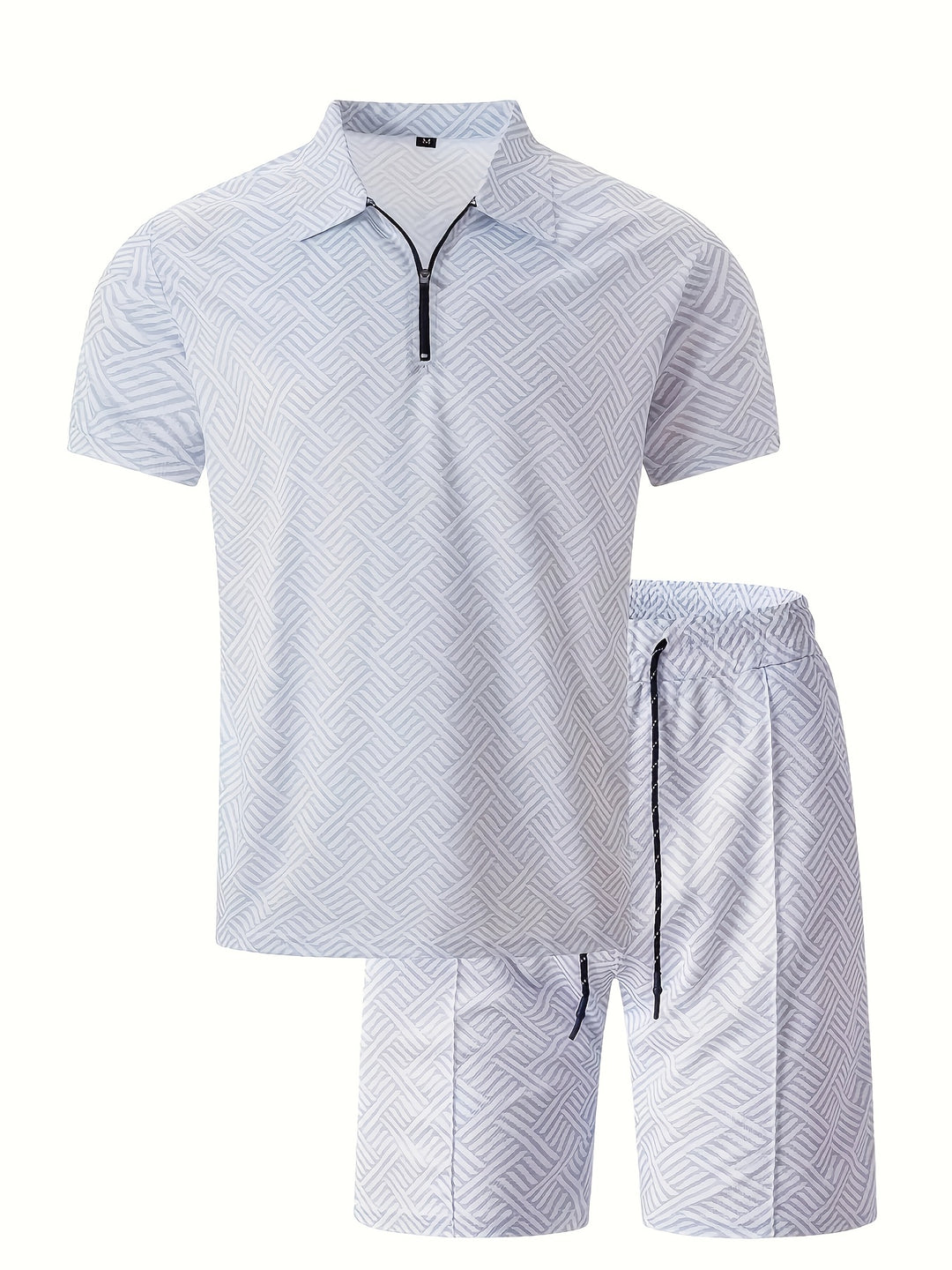 Textured Zip Polo Shirt and Shorts Set
