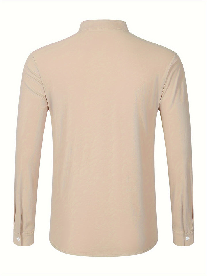 Textured Long Sleeve Henley Shirt