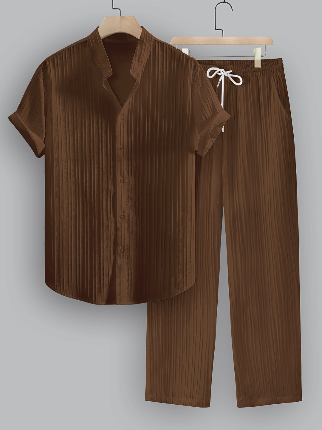 Pleated Short Sleeve Shirt and Trousers Set