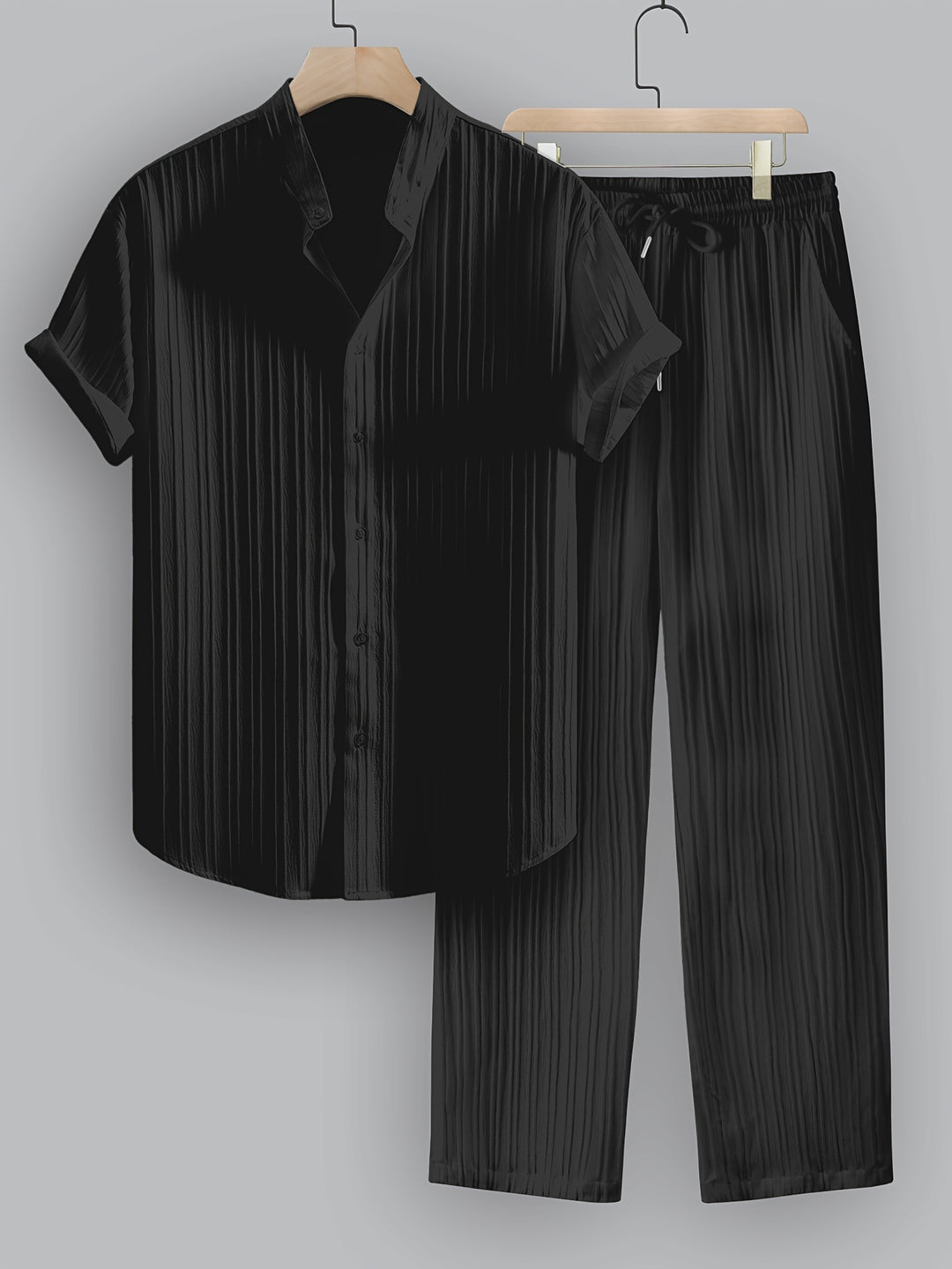 Pleated Short Sleeve Shirt and Trousers Set
