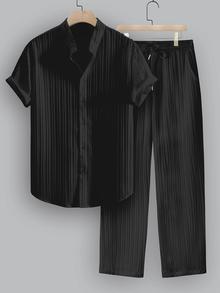 Pleated Short Sleeve Shirt and Trousers Set