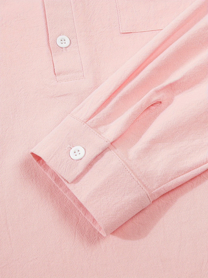 Textured Long Sleeve Henley Shirt