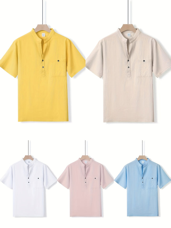 Textured Short Sleeve Henley Shirt