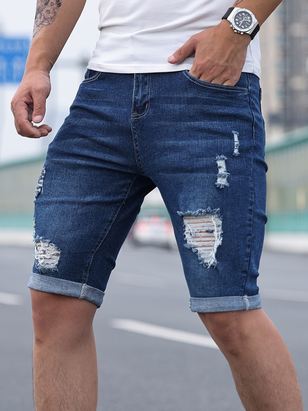 Ripped Denim Shorts