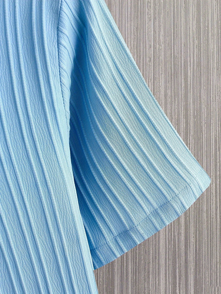 Relaxed Textured Short Sleeve Shirt and Shorts Set