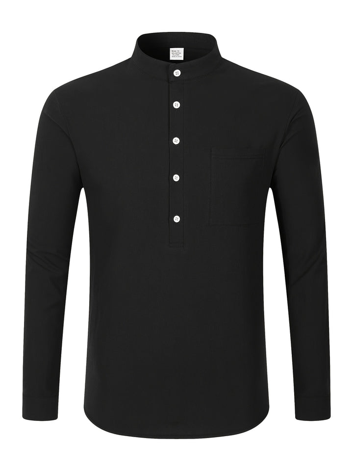 Textured Long Sleeve Henley Shirt