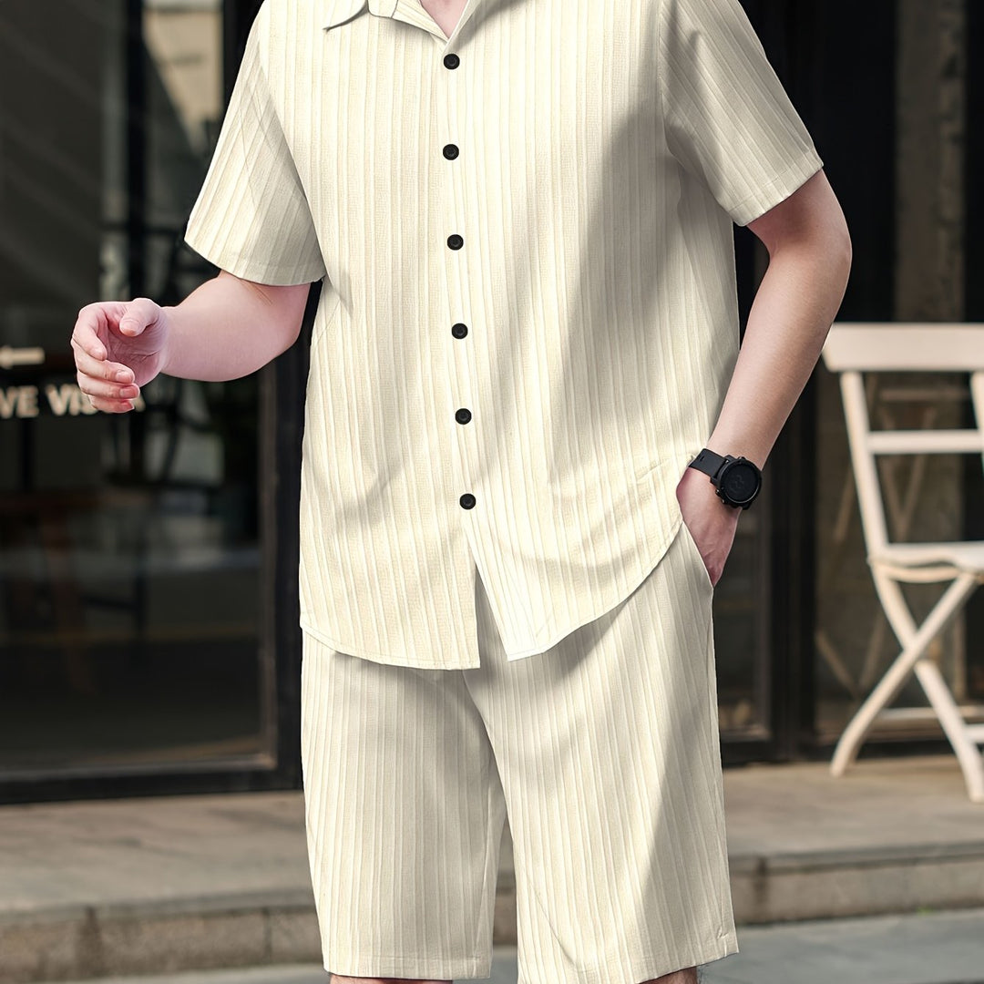 Relaxed Textured Short Sleeve Shirt and Shorts Set