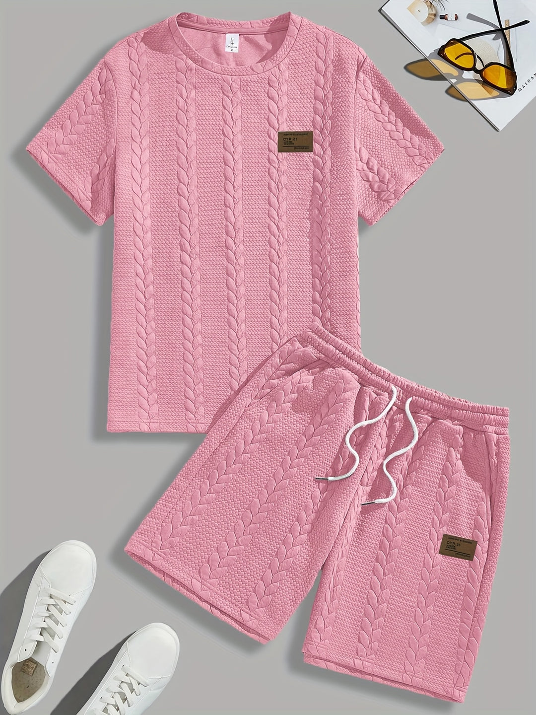 Textured Cable Knit T-Shirt and Shorts Set