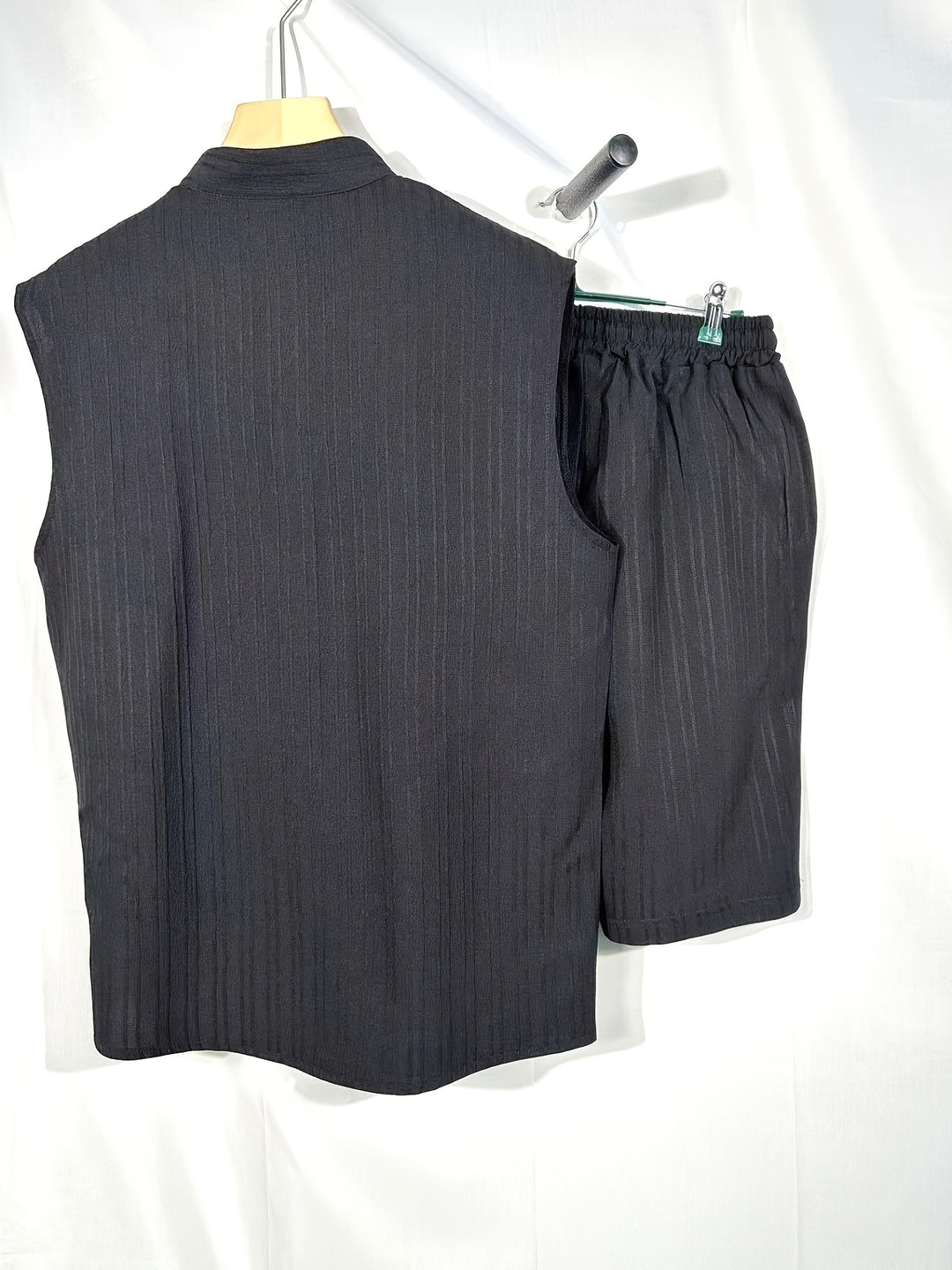 Sleeveless Pleated Button Shirt and Shorts Set