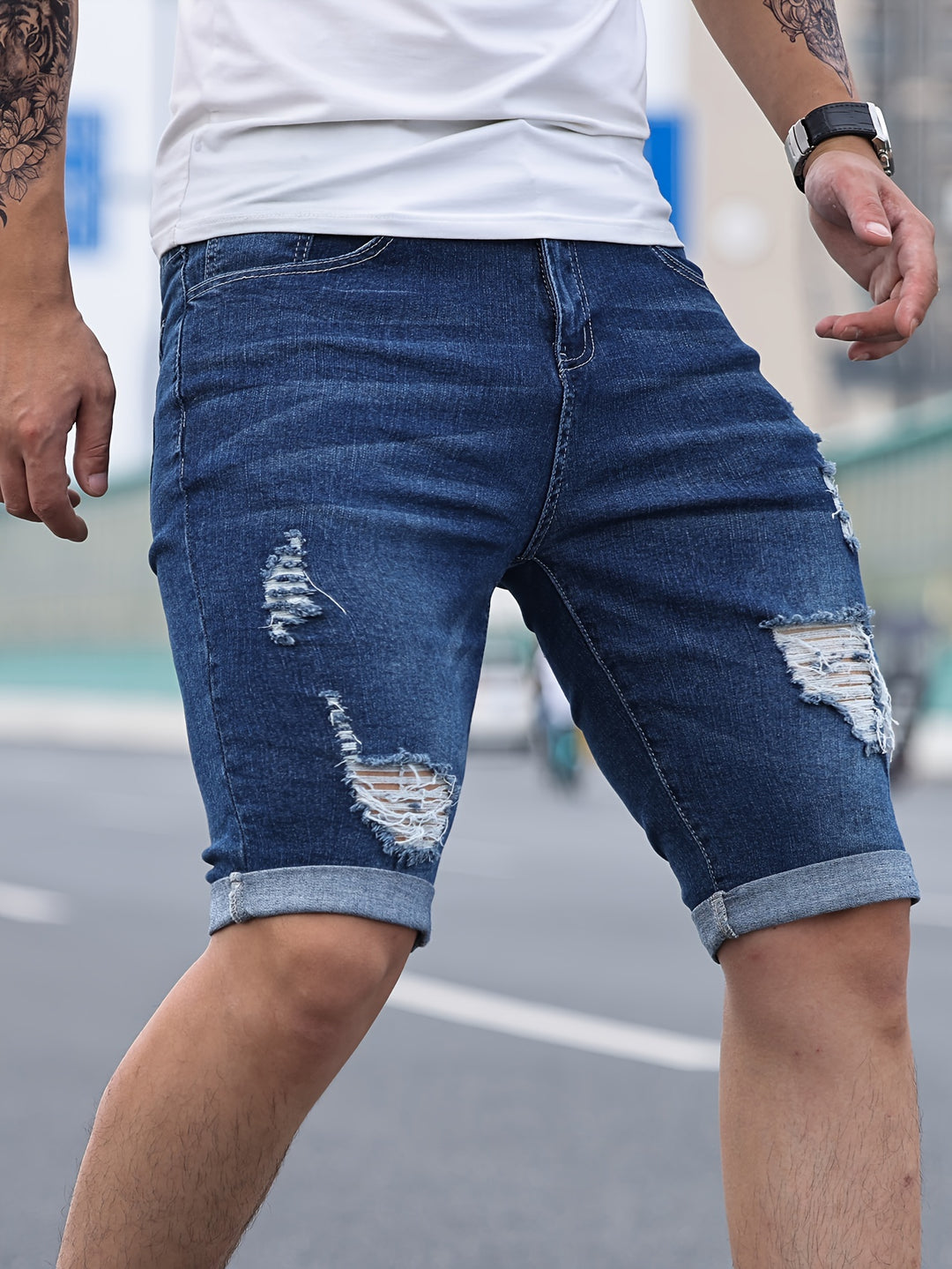 Ripped Denim Shorts