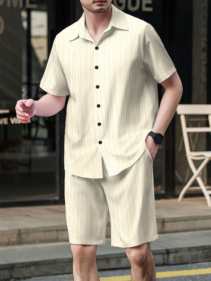 Relaxed Textured Short Sleeve Shirt and Shorts Set