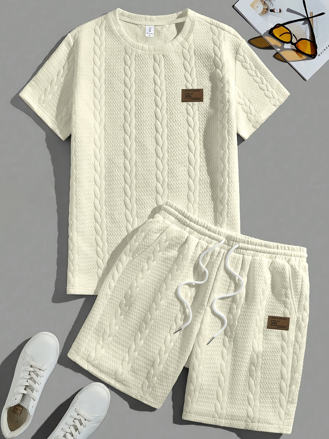 Textured Cable Knit T-Shirt and Shorts Set