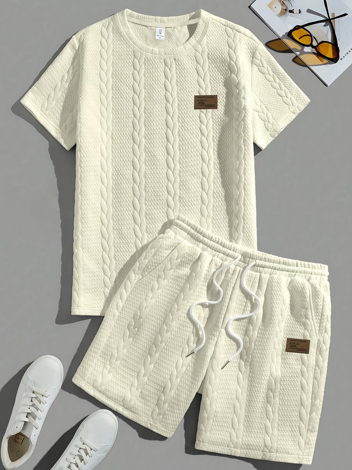 Textured Cable Knit T-Shirt and Shorts Set