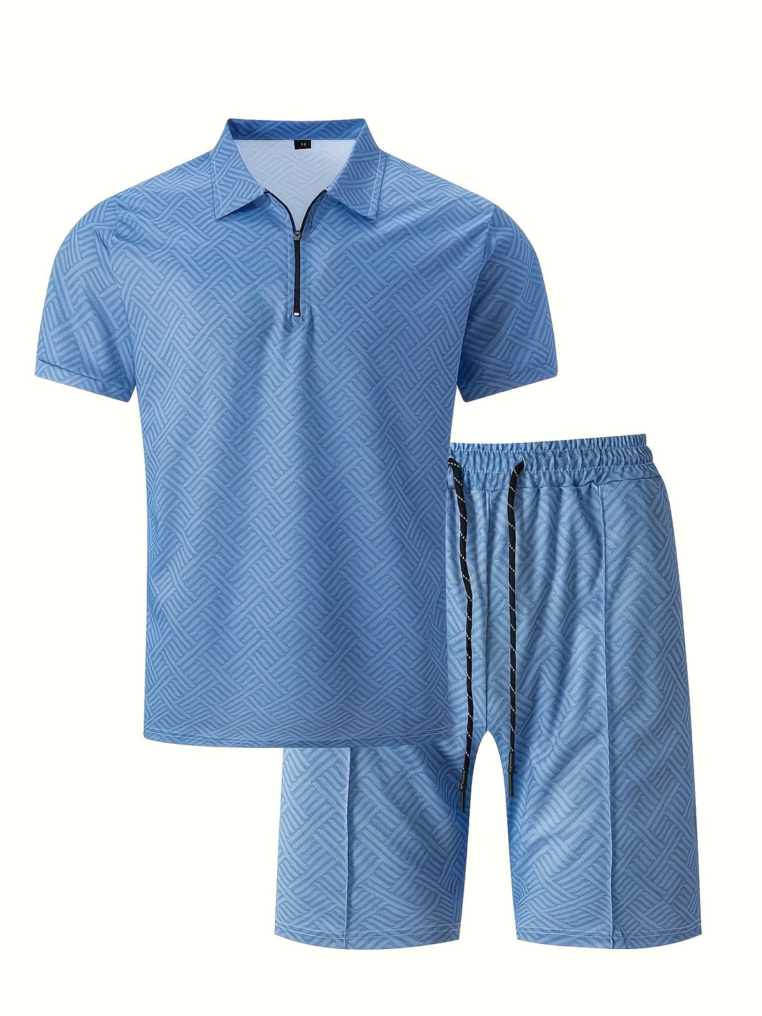 Textured Zip Polo Shirt and Shorts Set