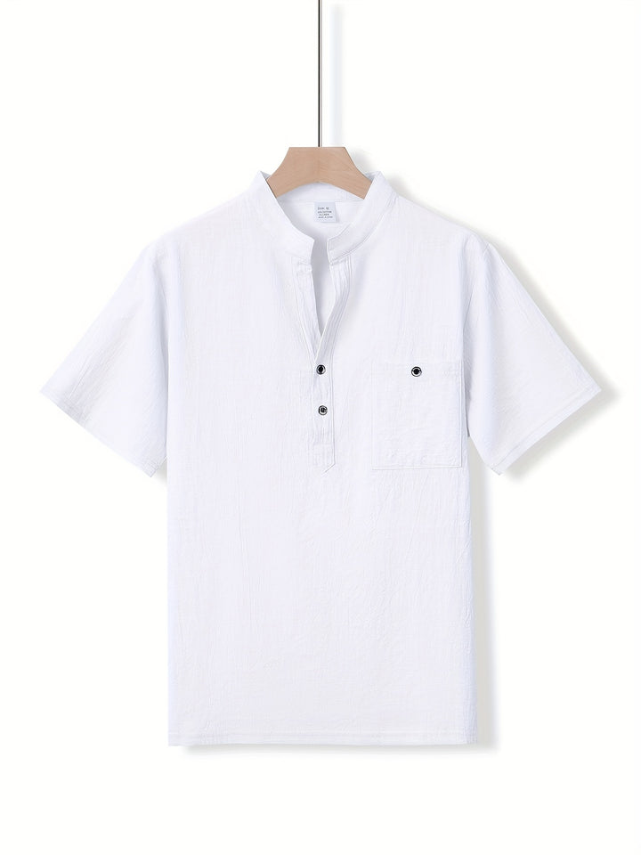 Textured Short Sleeve Henley Shirt