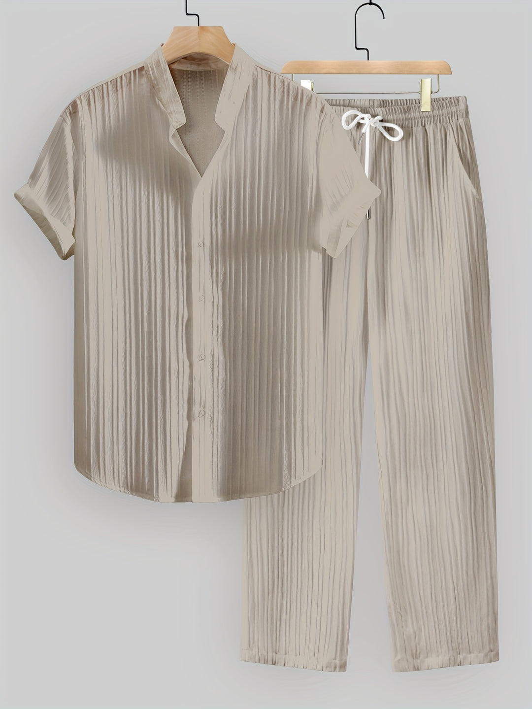 Pleated Short Sleeve Shirt and Trousers Set
