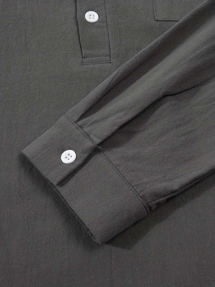 Textured Long Sleeve Henley Shirt