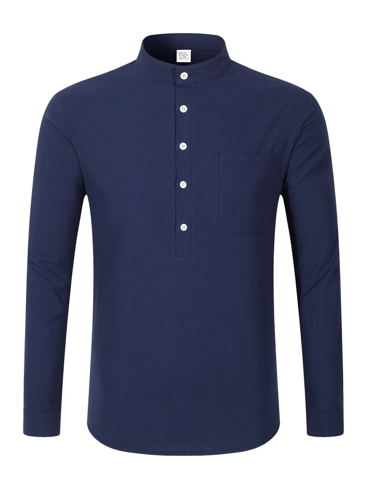 Textured Long Sleeve Henley Shirt