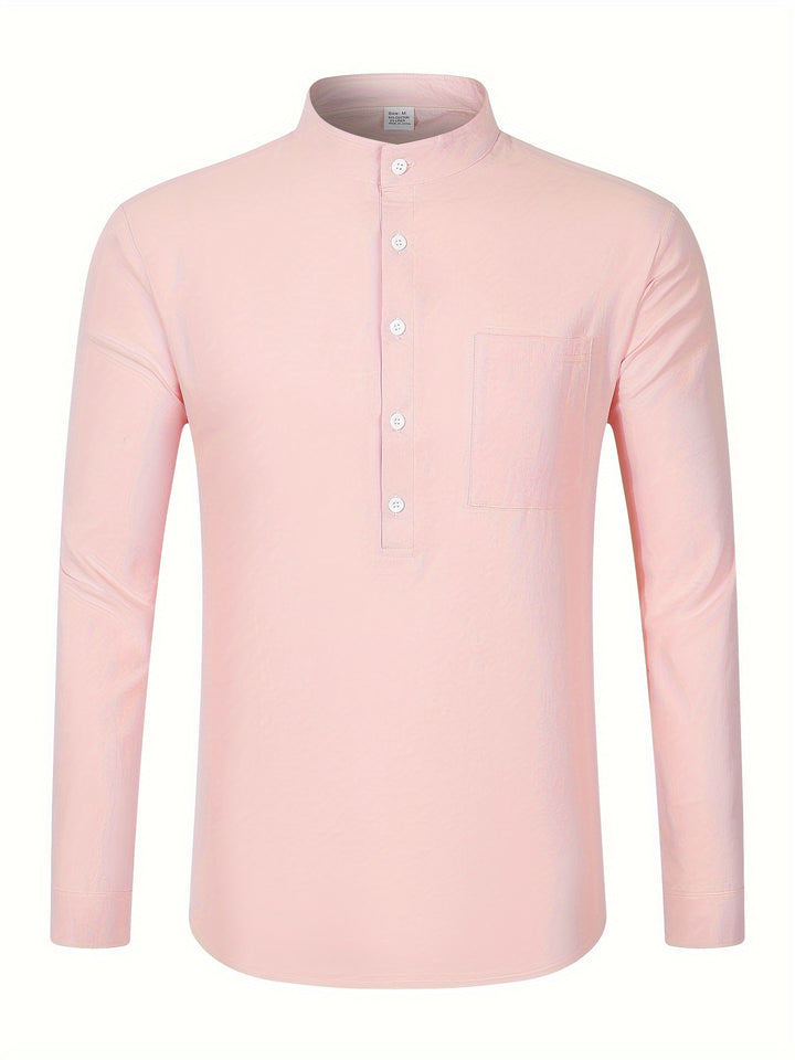 Textured Long Sleeve Henley Shirt