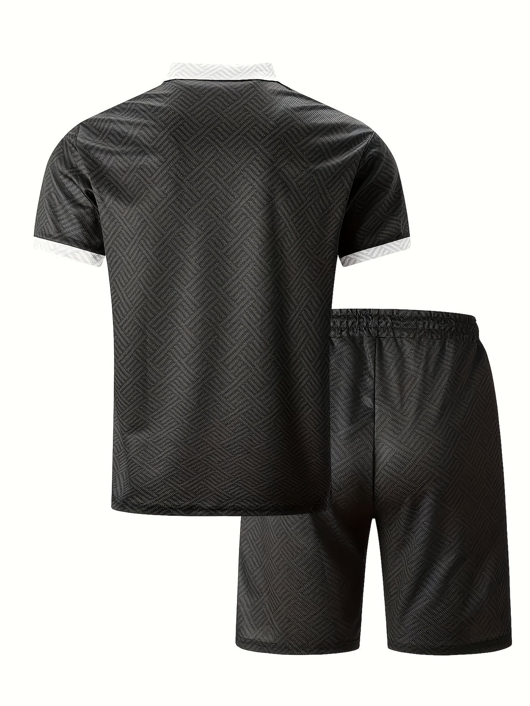 Textured Zip Polo Shirt and Shorts Set