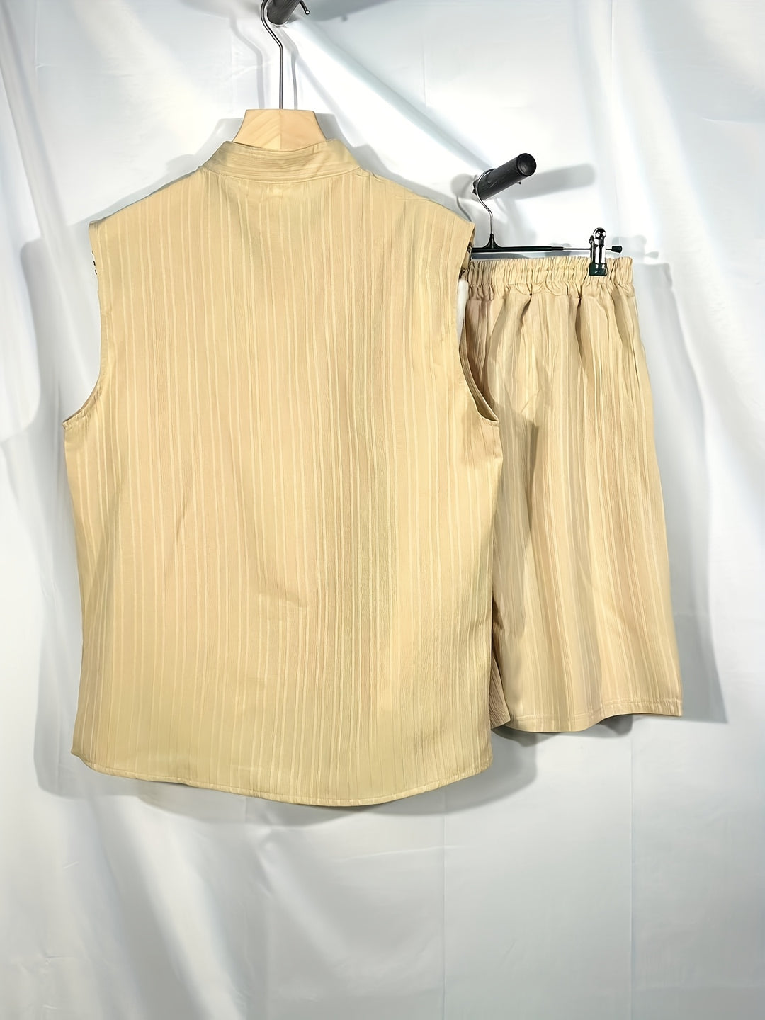 Sleeveless Pleated Button Shirt and Shorts Set