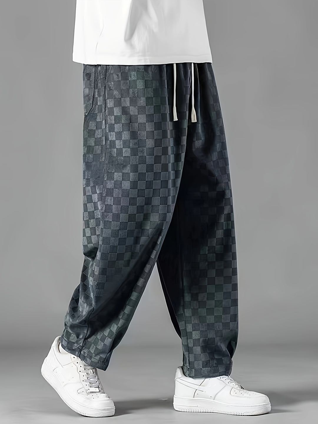 Checkered Loose-Fit Pants