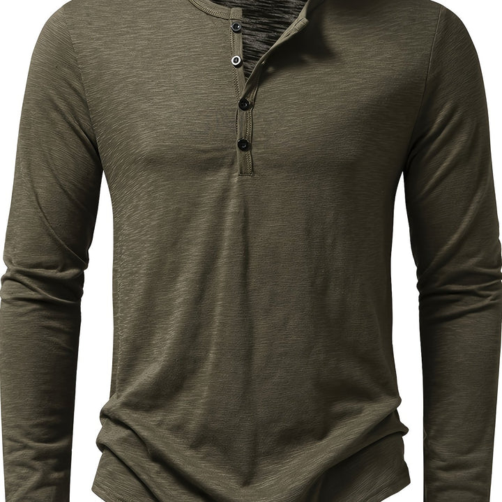 Textured Long Sleeve Henley Shirt