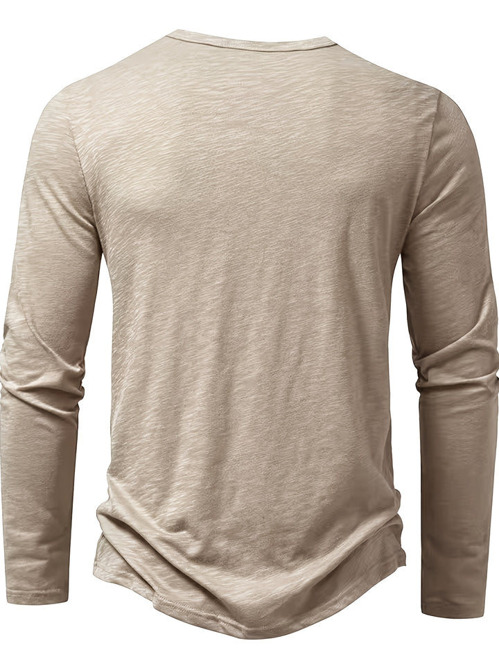 Textured Long Sleeve Henley Shirt