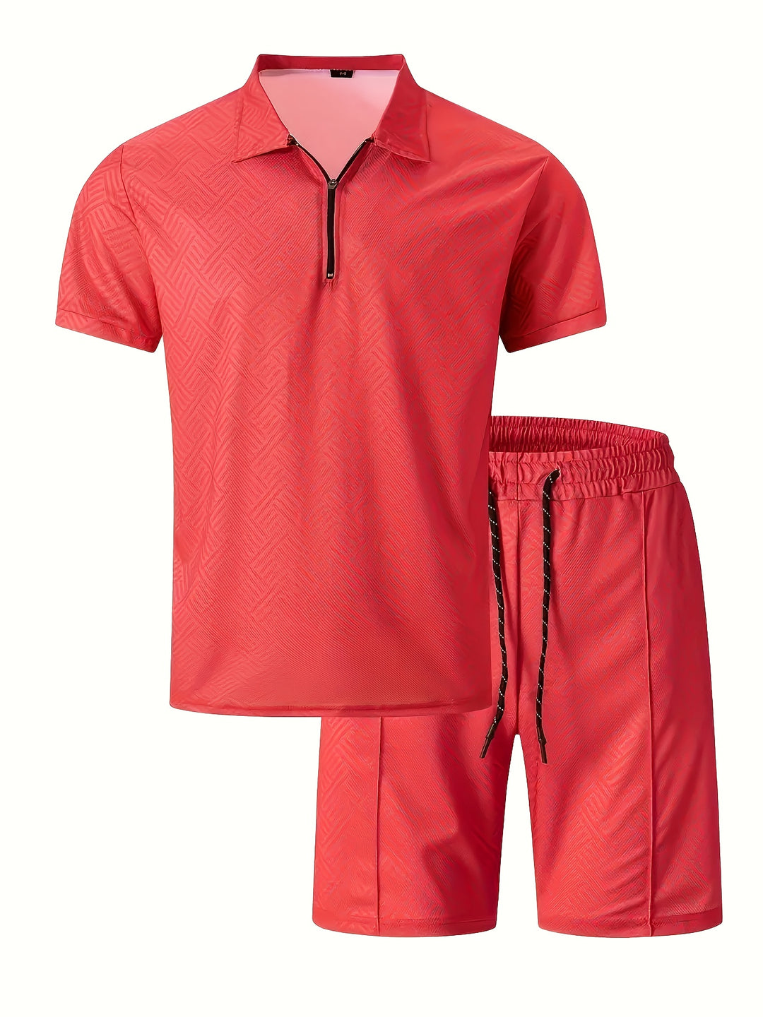 Textured Zip Polo Shirt and Shorts Set