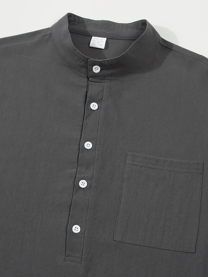 Textured Long Sleeve Henley Shirt