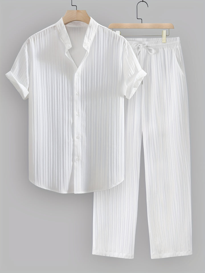 Pleated Short Sleeve Shirt and Trousers Set
