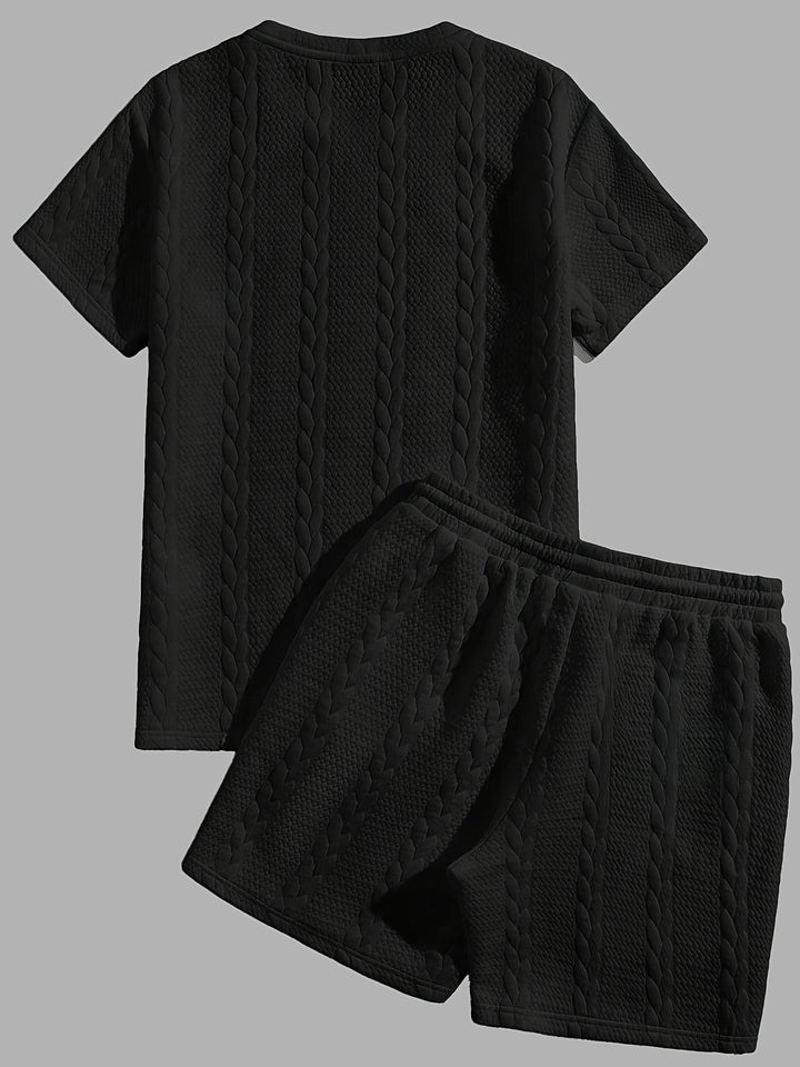 Textured Cable Knit T-Shirt and Shorts Set