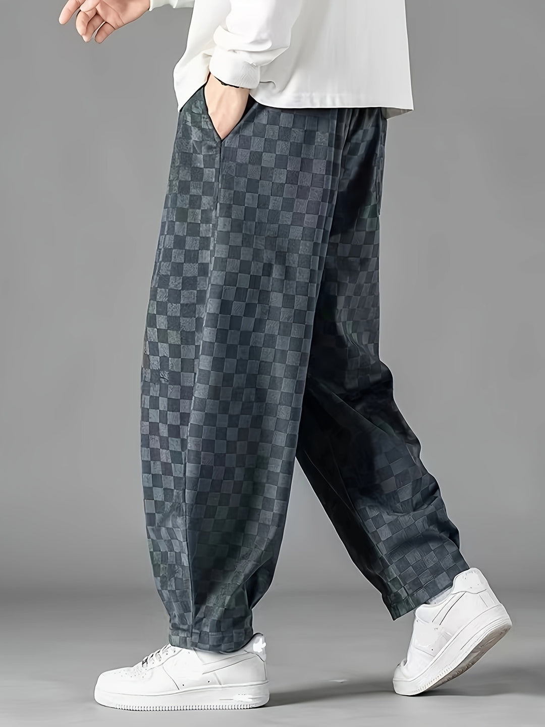 Checkered Loose-Fit Pants