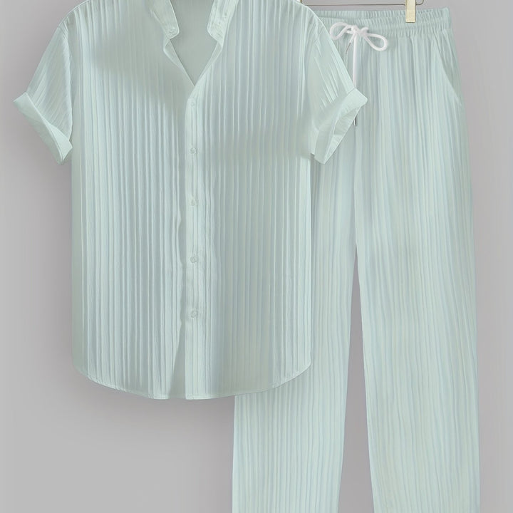 Pleated Short Sleeve Shirt and Trousers Set